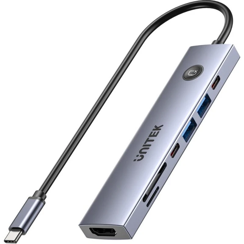Unitek USB-C 7-i-1 Hub med HDMI 2.0, PD 100W og On/Off-knap