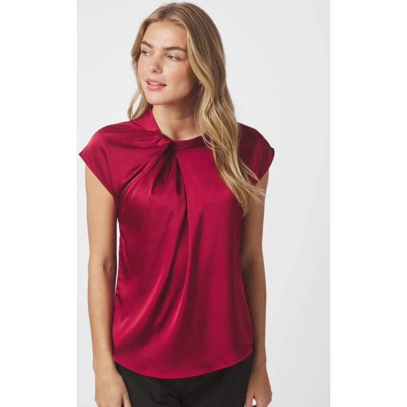 Neo Noir Fleur Drapy Satin Bluse – Wine