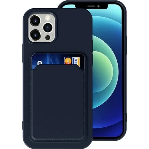 iPhone 12/12 Pro Silikonskal med Kortholder - Blå