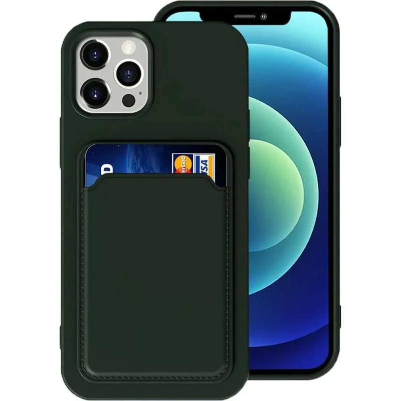 iPhone 12/12 Pro Silikonskal med Kortholder - Militærgrøn