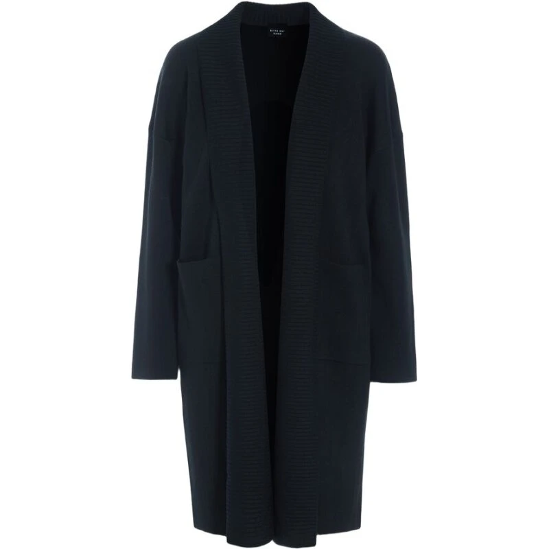 Nisu lang cardigan i uld med sjalskrave