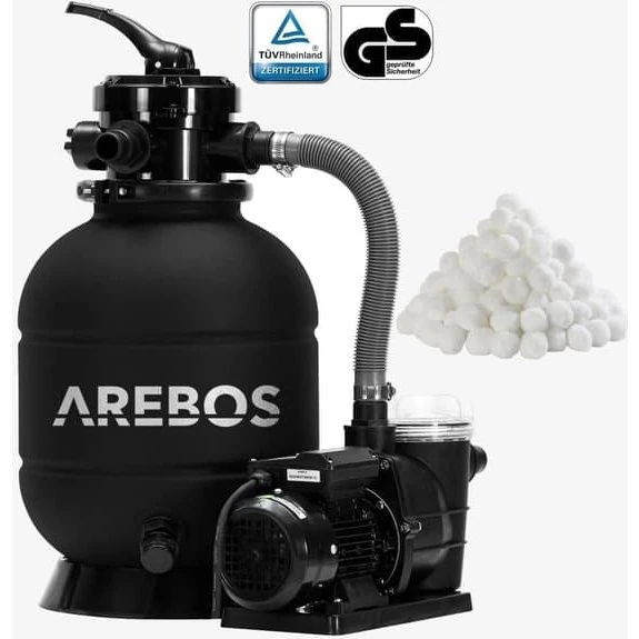 AREBOS Sandfiltersystem med filterkugler - Sort