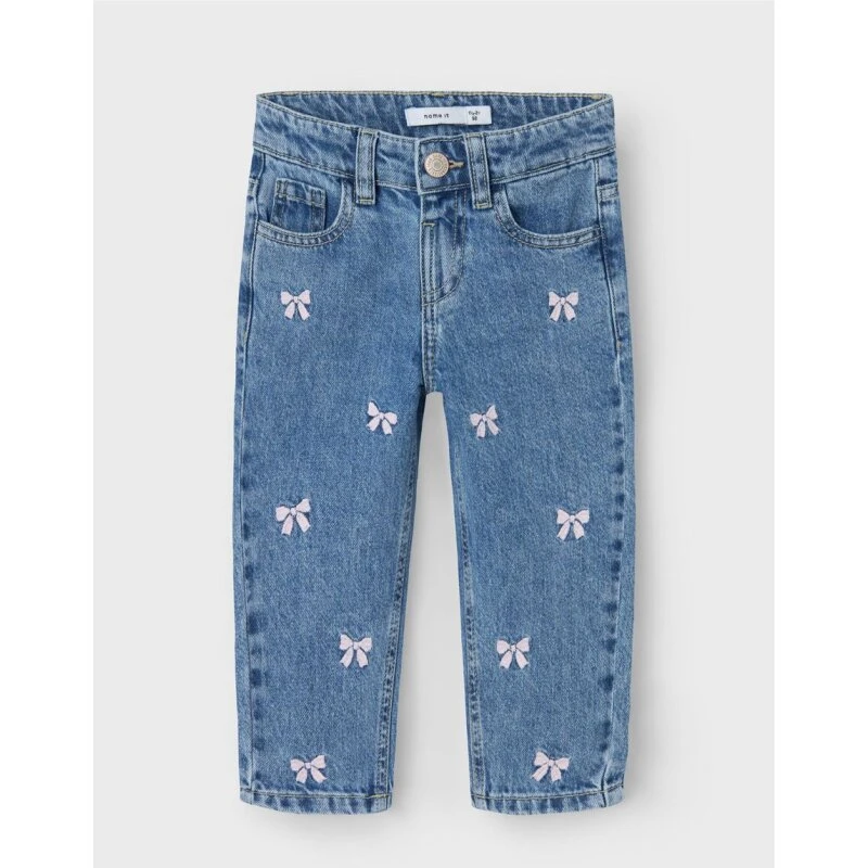 Name It Bella Mom Embroidery Jeans - Medium Blue Denim, børn
