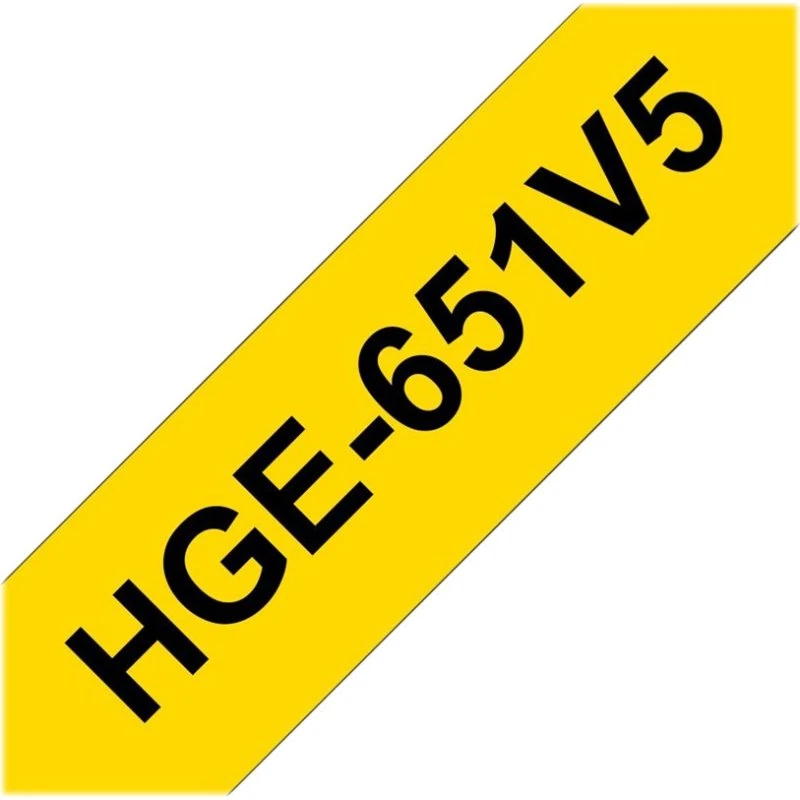 Brother HGE-651V5 Lamineret Bånd, Sort på Gul, 5 stk. (2,4 cm x 8 m)