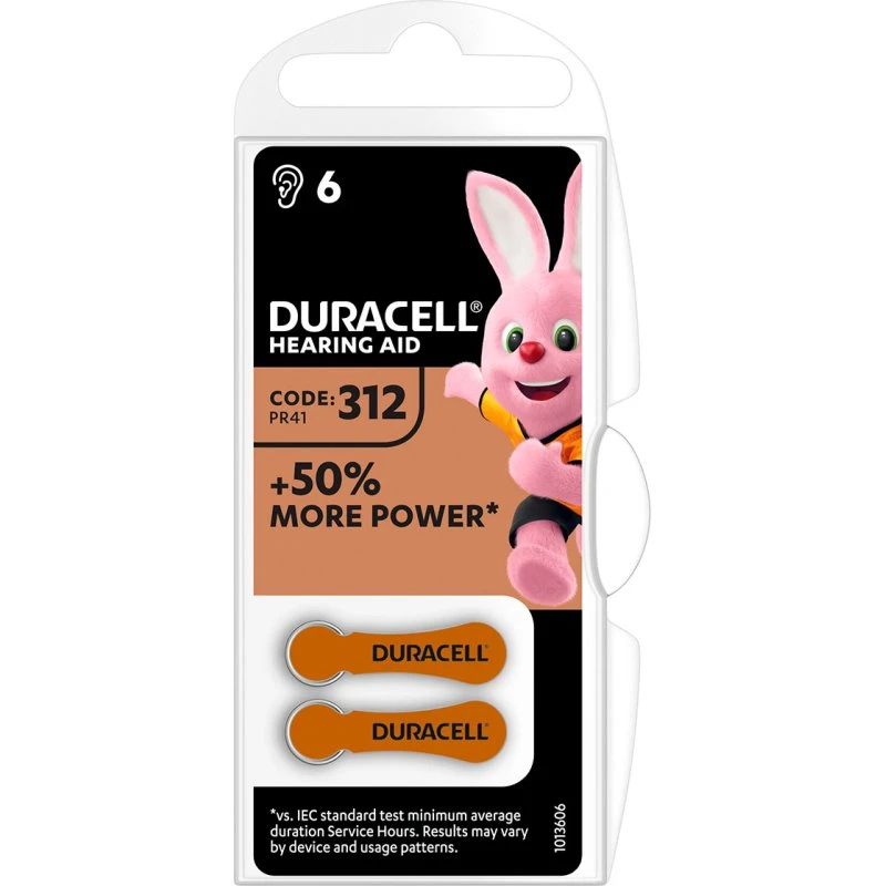 Duracell EasyTab 312 Høreapparat Batteri (PR41) - 6 stk.