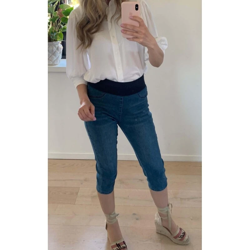Freequent Shantal Capri Jeans – Medium Blue, Elastisk høj talje