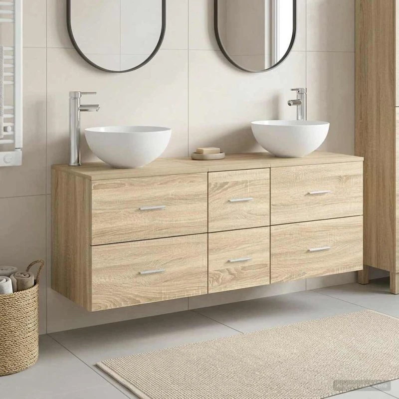 vidaXL Badeværelsesskabsæt 3 stk. Sonoma-eg 129x35x80 cm