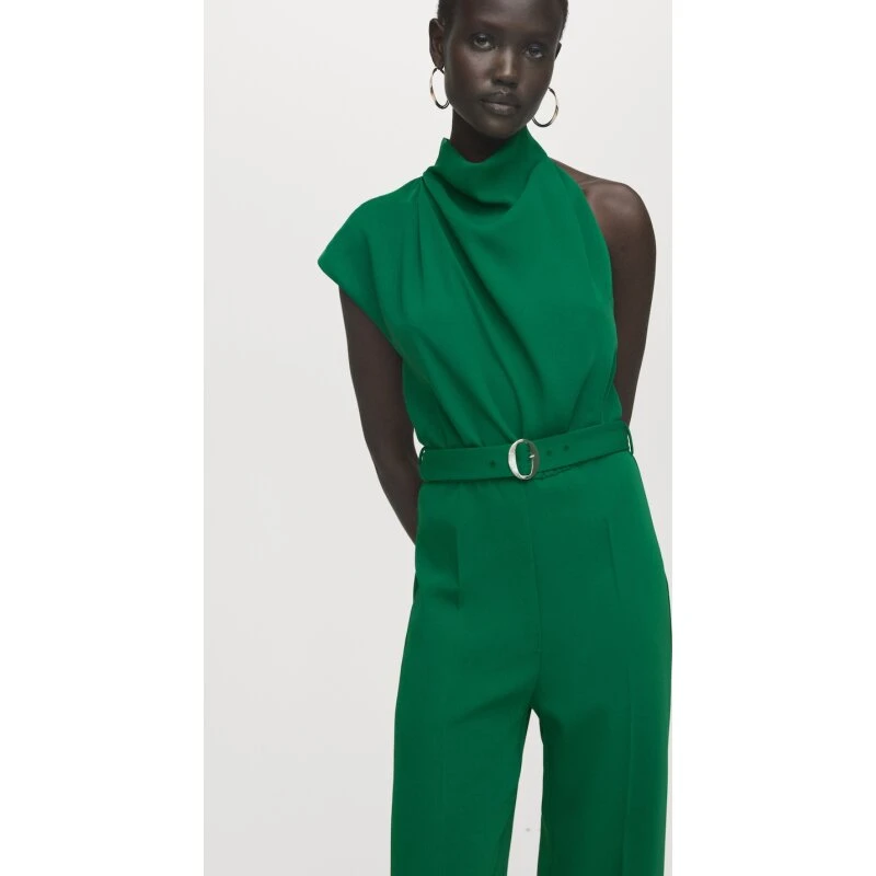 Mango Asymmetrical lang jumpsuit med bælte - grøn