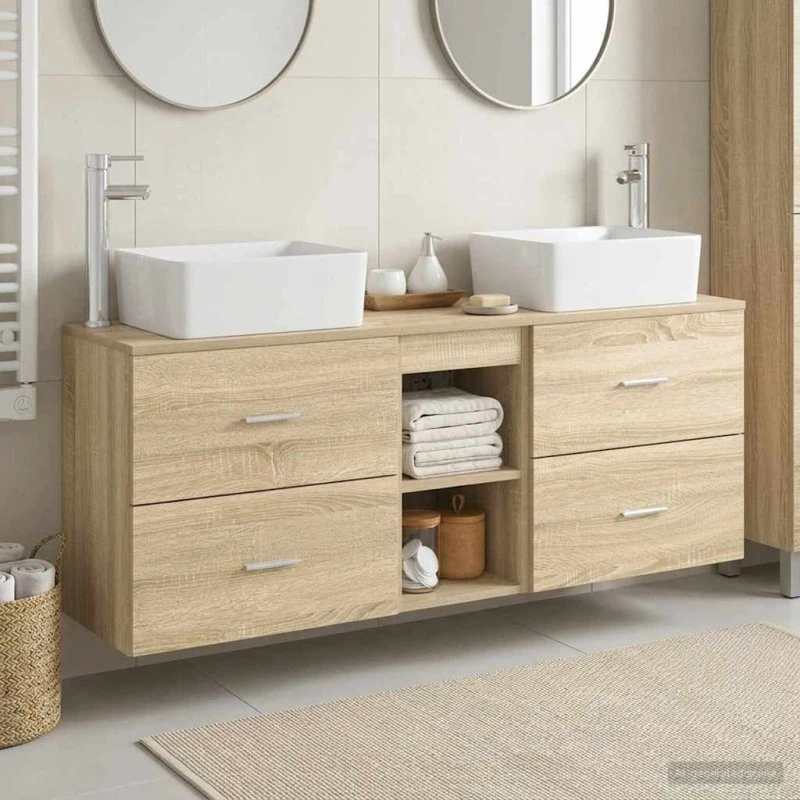vidaXL Badeværelsesskabsæt 3 stk. Sonoma-eg 136 x 35 x 80 cm