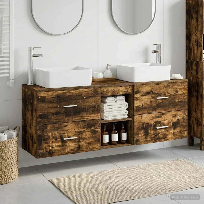 vidaXL Badeværelsesskabsæt 3 stk. Røget eg 53 x 34,5 x 63 cm