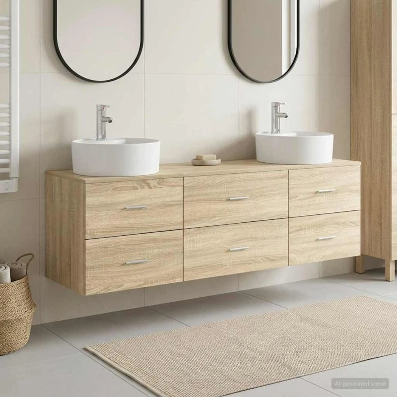 vidaXL Badeværelsesskabsæt 3 stk. Sonoma-eg 161.5 x 44.5 x 82 cm
