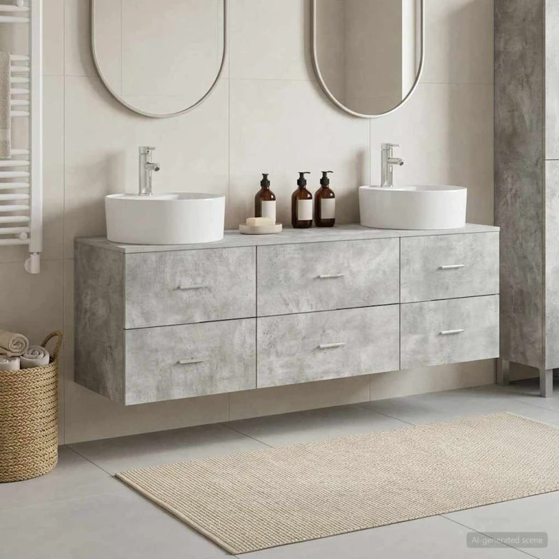 vidaXL Badeværelsesskabsæt 3 stk. Betongrå 161.5 x 44.5 x 82 cm