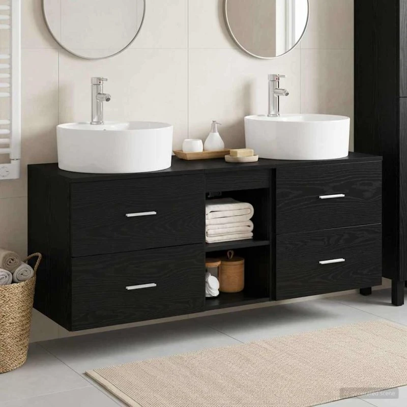 vidaXL Badeværelsesskabsæt 3 stk. Sort 129 x 44,5 x 82 cm