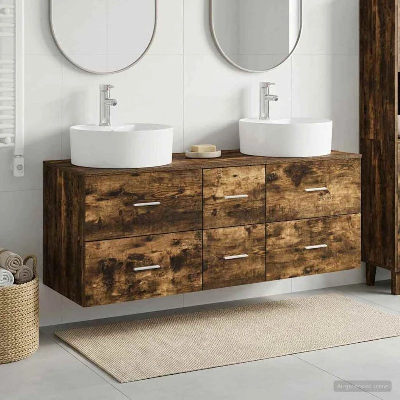 vidaXL Badeværelsesmøbel sæt 3 stk. Røget eg 129 x 44,5 x 80 cm