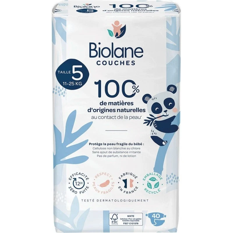 Biolane Naturlige bleer Størrelse 5 (11-25 kg) - 40 stk.