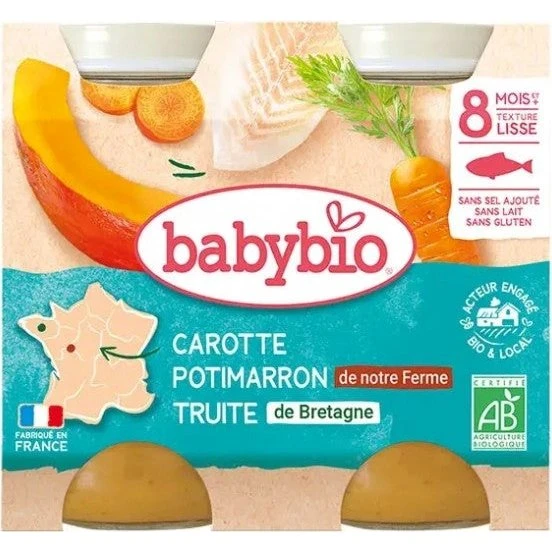 Babybio Midi Økologisk Babymad: Gulerod, Græskar & Ørred (2x200g)