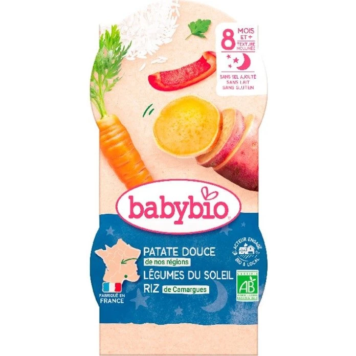 Babybio Økologisk Middagsskåle 8+ mdr. - Sød kartoffel & Ris (2x200g)