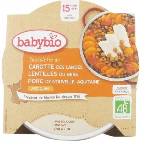 Babybio Mezzogiorno tallerken 15m+ Gulerod, linser & svinekød 260g