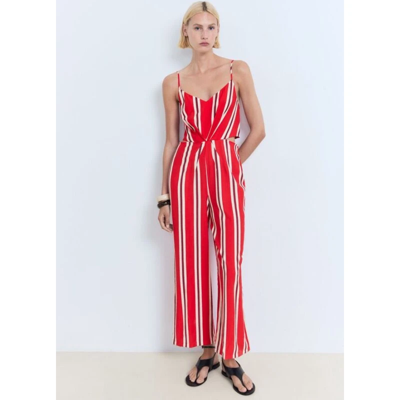Mango Striped With Cut-Out rød lang jumpsuit med udskæring