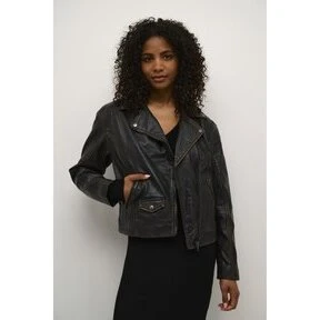 Kaffe Kajane Læderbiker Black Washed
