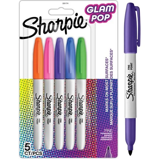 Sharpie Glam Pop Permanente Markers, 5 stk., Fin spids