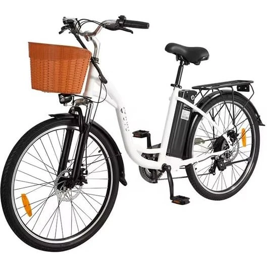 DYU C6 Elektrisk bycykel - Hvid - 250W motor, 55 km rækkevidde