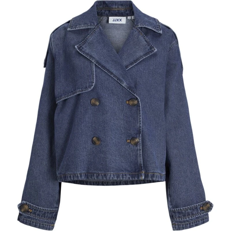JXCARLIE Kort denim trenchcoat, dobbeltradet, 100% bomuld