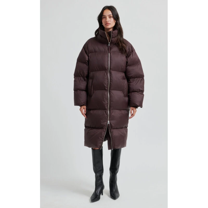 Second Female Riya Long Puffer Jacket – Chocolate Plum (bordeaux)