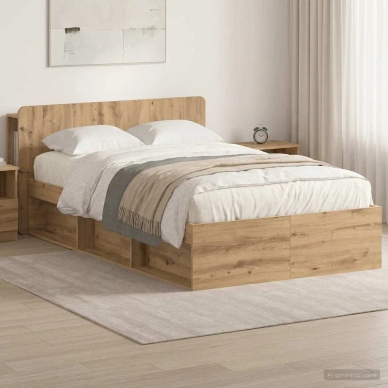 vidaXL Sengestel med opbevaring, Artisan-eg, 120 x 190 cm