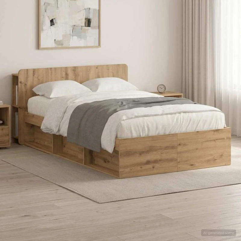 vidaXL Sengestel med opbevaring Artisan eg 120 x 200 cm