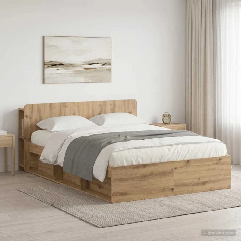 vidaXL Sengestel med opbevaring, Artisan eg, 135 x 190 cm