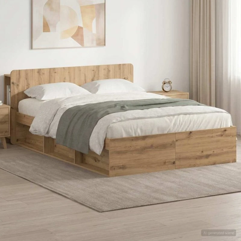 vidaXL Sengestel med opbevaring, Artisan-eg, 140 x 190 cm