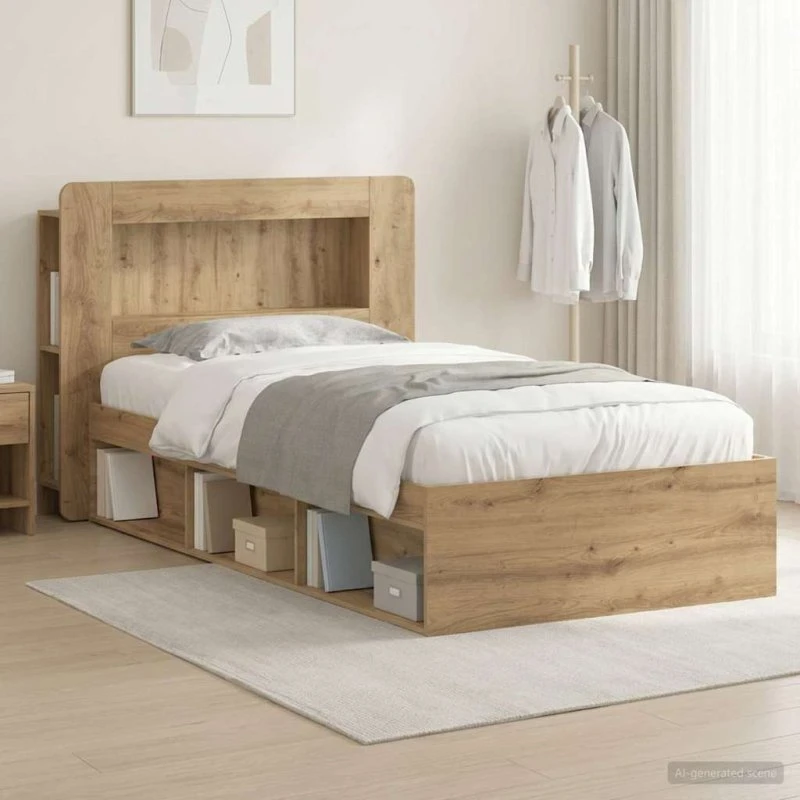 vidaXL Sengestel med opbevaring Artisan-eg 90 x 190 cm