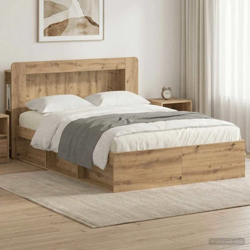 vidaXL Sengestel med opbevaring, Artisan eg, 135 x 190 cm