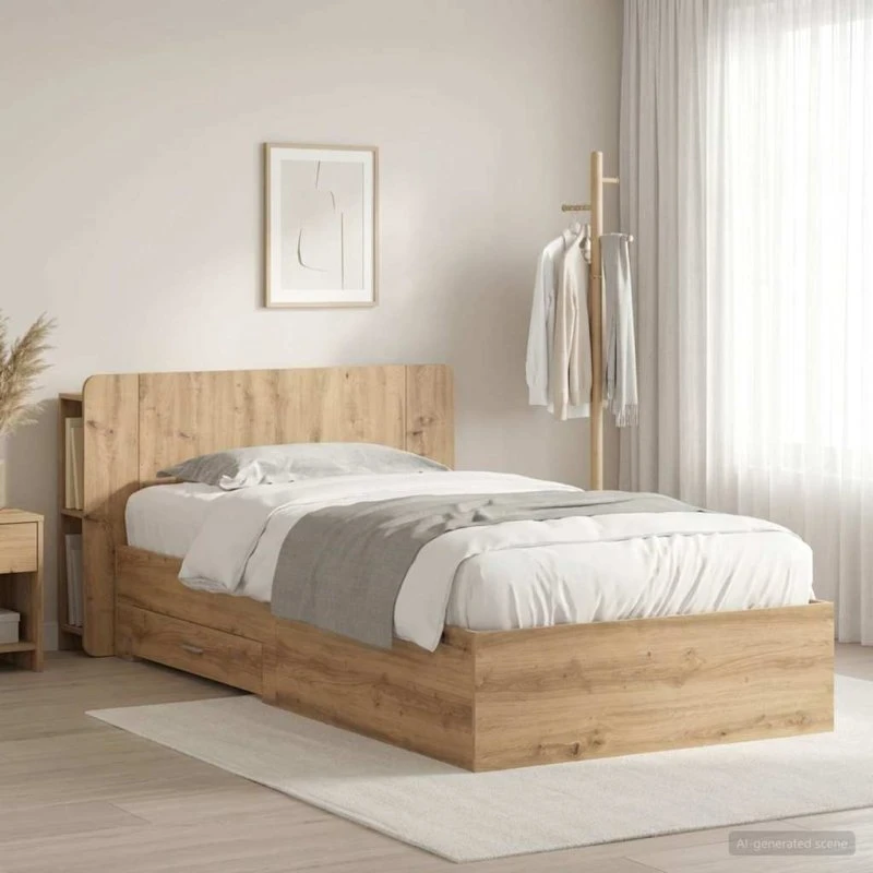 vidaXL Sengestel med opbevaring Artisan-eg 90 x 200 cm