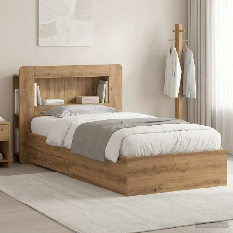 vidaXL Sengestel med opbevaring Artisan-eg 90 x 200 cm