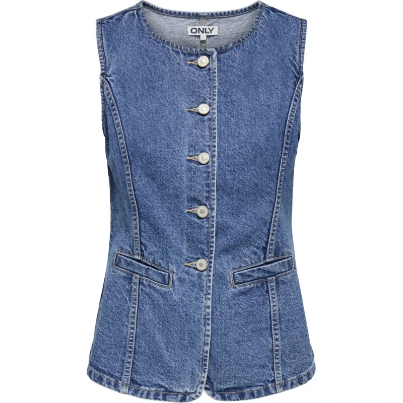 Only Giulina SL Button Vest - Medium Blue Denim