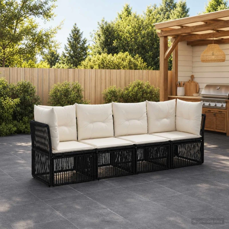 vidaXL Havesofa Sæt 4 stk. Sort Polyrattan