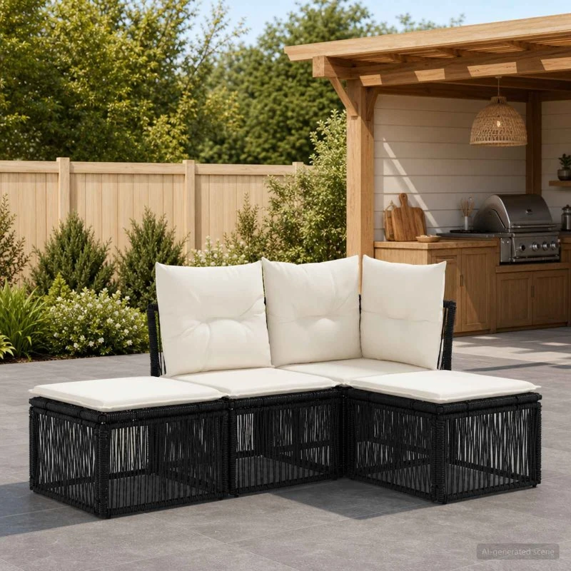 vidaXL Havesofa Sæt 4 stk. Sort Polyrattan