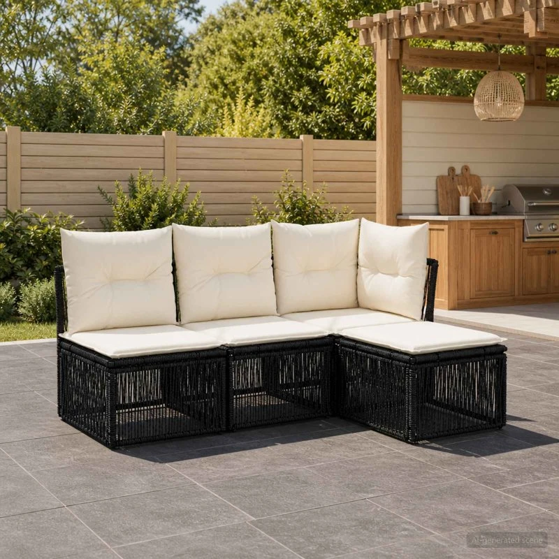 vidaXL Havesofa Sæt 4 stk. Sort Polyrattan