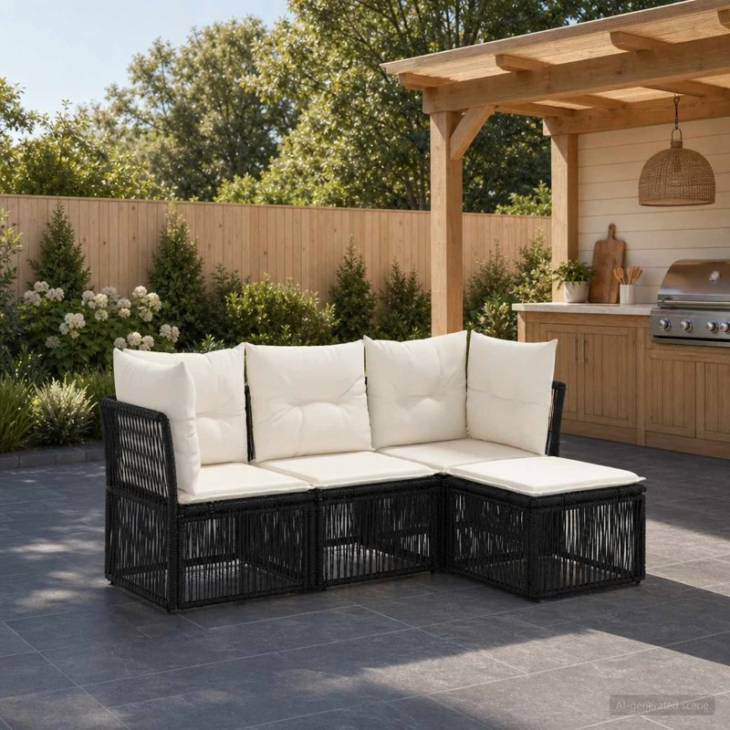 vidaXL Havesofa Sæt 4 stk. Sort Polyrattan