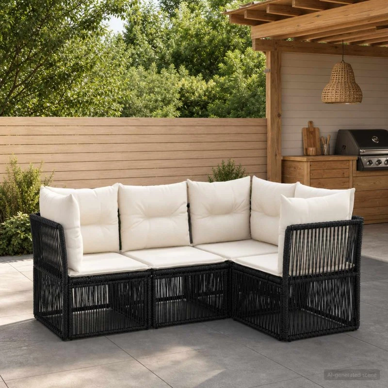 vidaXL Havesofa Sæt 4 stk. Sort Polyrattan