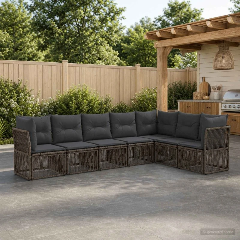 vidaXL Havesofa Sæt 7 stk. Grå Polyrattan
