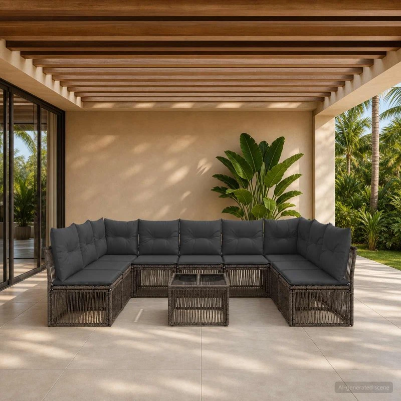 vidaXL Havesofa Sæt 10 stk. Grå Polyrattan