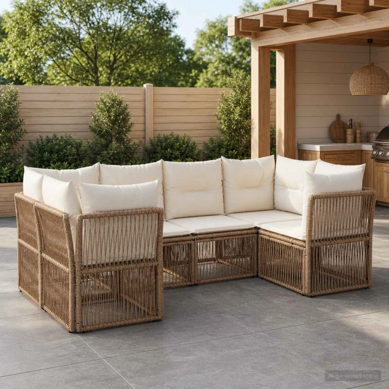 vidaXL Havesofa Sæt 6 stk. i Beige Polyrattan
