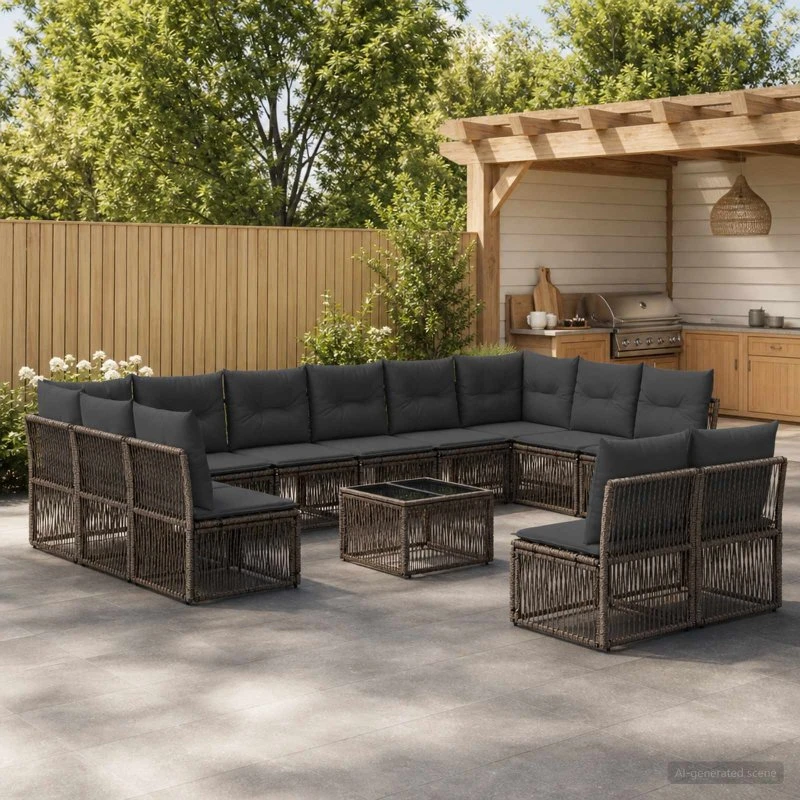 vidaXL Havesofa Sæt 13 stk. Grå Polyrattan