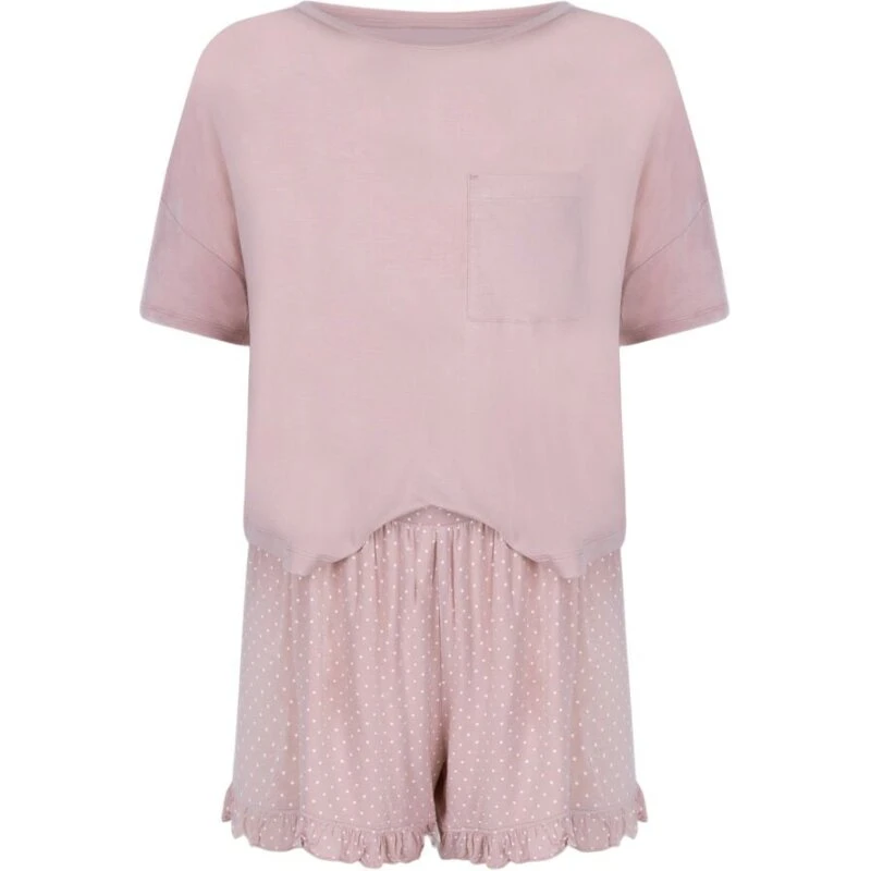 Pyjamassæt i jersey med elastikshorts og løstsiddende t-shirt