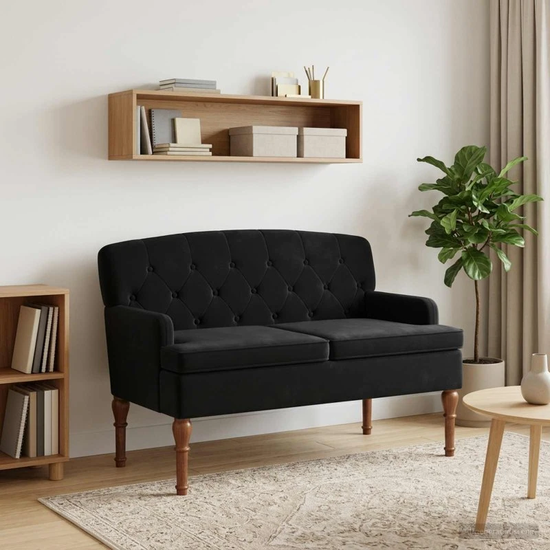 vidaXL Lænestol med knap tufting i sort fløjl, 111 x 65 x 79 cm
