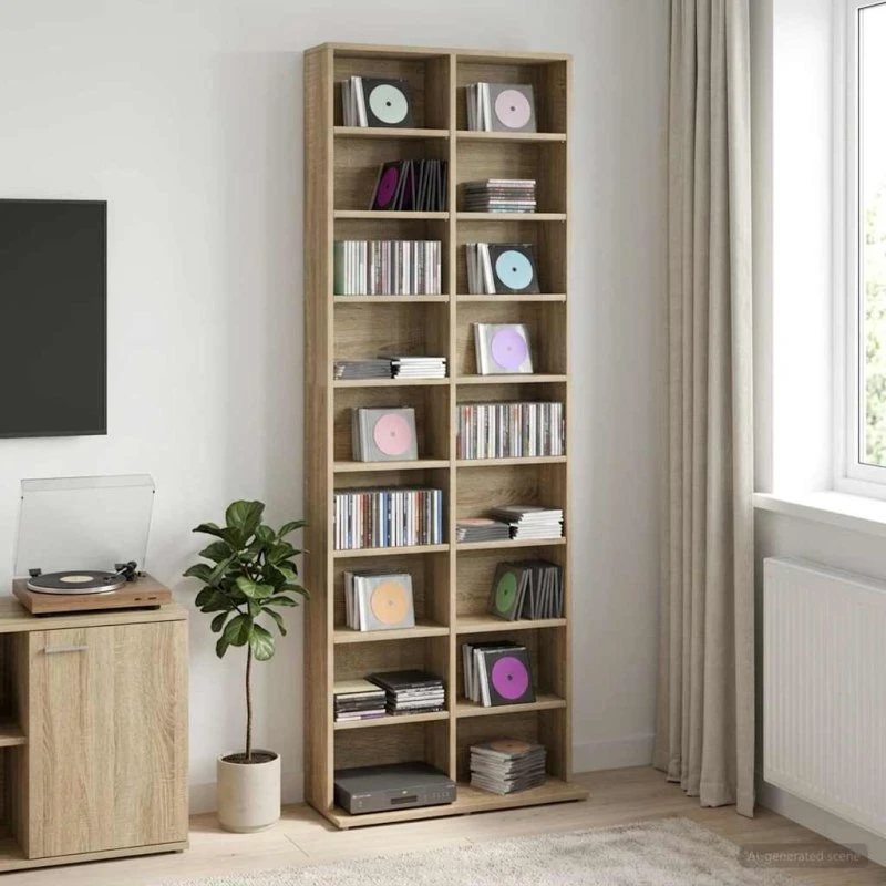 vidaXL CD-skab i Sonoma-eg, 65 x 23,5 x 175 cm