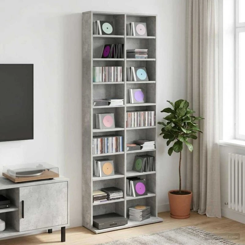 vidaXL CD-skab Betongrå 65 x 23,5 x 175 cm